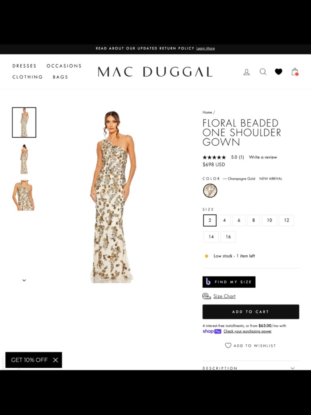 Mac Duggal Cream Gown with Gold Embellishments